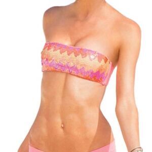 Victoria’s Secret pink chevron Sequin Bikini Bandeau strapless bra top -L